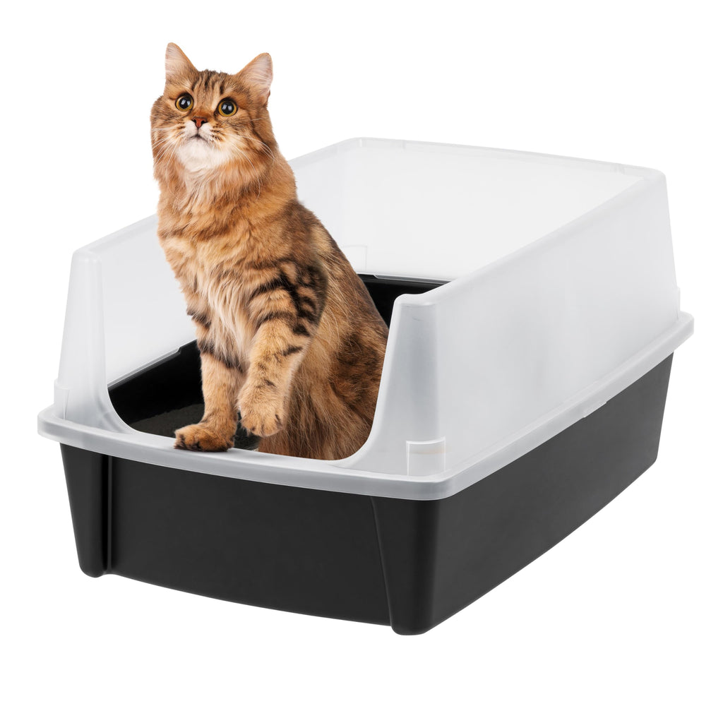 IRIS USA XX-Large Cat Litter Box, Open Top Extra Large Litter Box for Big Cats and Multi-Cat Households, High Sided Scatter Shield, Easy to Clean, 30" L x 20" W x 14" H, Black