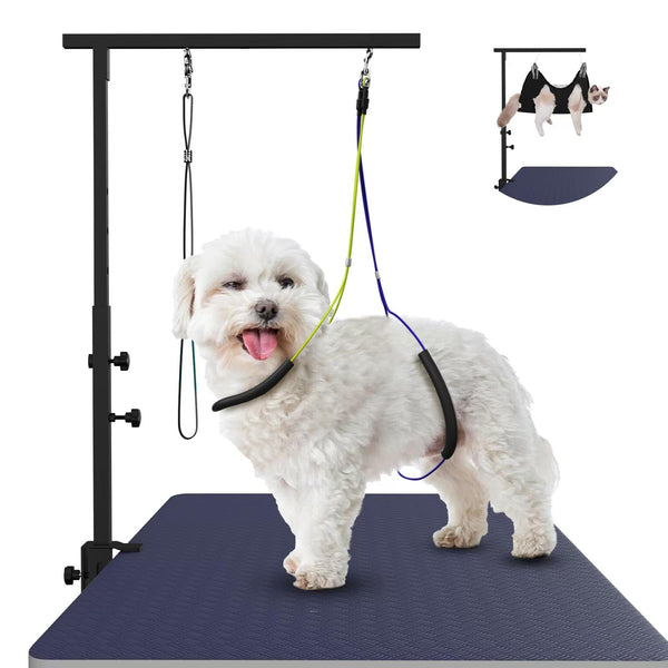 Haligo Dog Grooming Arm with Hammock, Adjustable Pet Grooming Stand with Clamp, Nooses & No-Sit Haunch Holder, Stainless Steel Grooming Restraint for Small Medium Dogs/Cats at Home