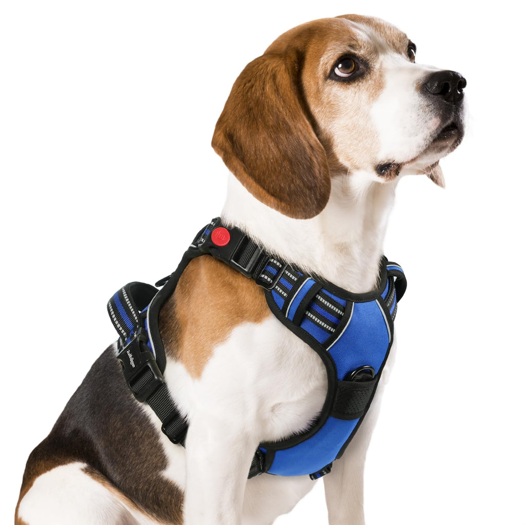 rabbitgoo Dog Harness Medium Sized, No Pull Pet Harness with 3 Buckles, Adjustable Soft Padded Pooch Vest with Instant Control Handle, Easy Walking Reflective Pet Vest for Medium Dogs, Blue, M