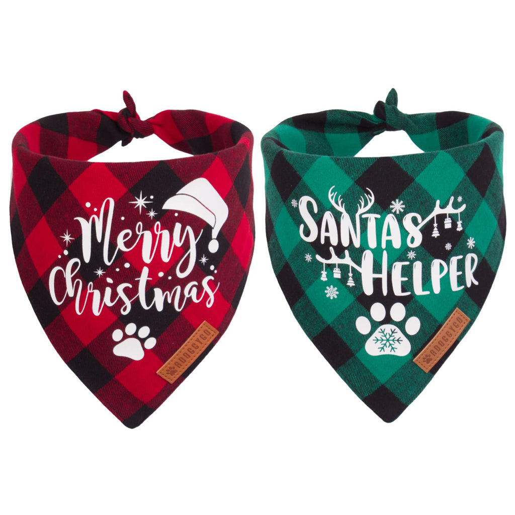 ADOGGYGO Christmas Dog Bandanas, Red Green Plaid Dog Scarf Bib, Premium Cotton Fabric, Multiple Sizes, Merry Christmas Bandanas for Medium Large Dogs (Large)