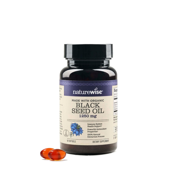 NatureWise Black Seed Oil Capsules 1250 mg - with 100% Organic Cold Pressed Nigella Sativa - Omega 3 6 9 - Antioxidant Immune Support, Hair & Skin - Non-GMO, Gluten-Free - 60 Softgels[1-Month Supply]
