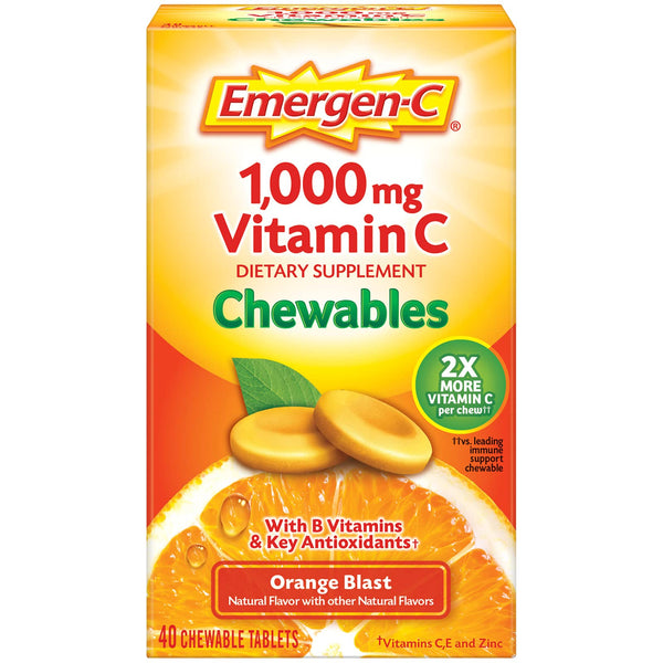 Emergen-C Chewable Vitamin C 1000mg, With B Vitamins And Antioxidants Tablet (40 Count, Orange Blast Flavor), Dietary Supplement
