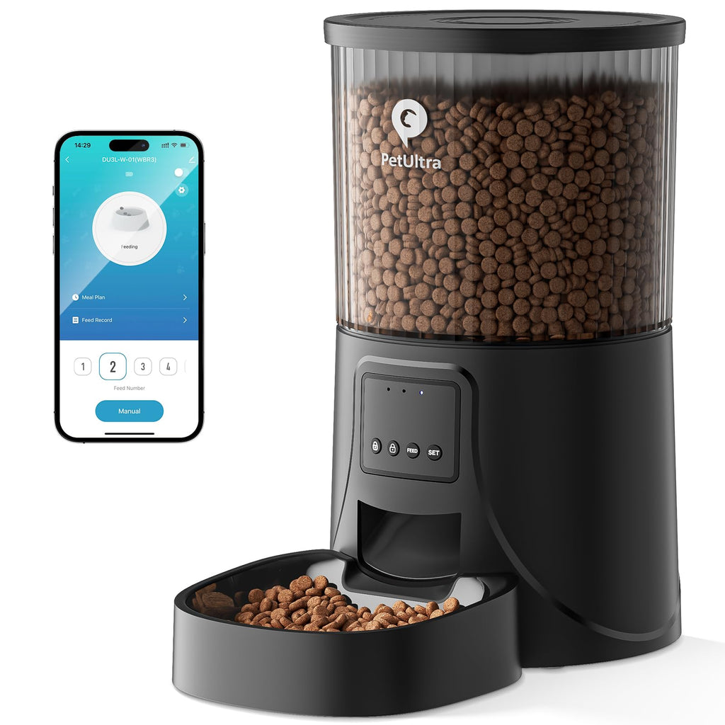 PETULTRA Automatic Cat Feeder WiFi- 2.4Ghz Cat Food Dispenser with APP Remote Control- Auto Pet Feeder for Cat and Small Dog Indoor- Easy to Set Up and Clean- Dual Power with Desiccant Bag Keep Fresh