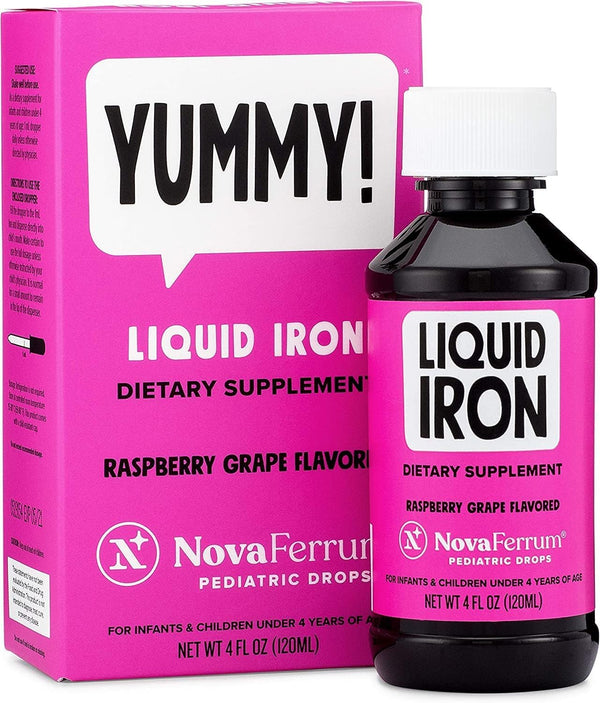 NovaFerrum Yummy | Pediatric Drops Liquid Iron Supplement for Infants and Toddlers | Liquid Iron for Kids | 15mg of Iron Per 1mL Dose | Ages 4 & Under | Gluten Free Certified | Sugar-Free | Raspberry