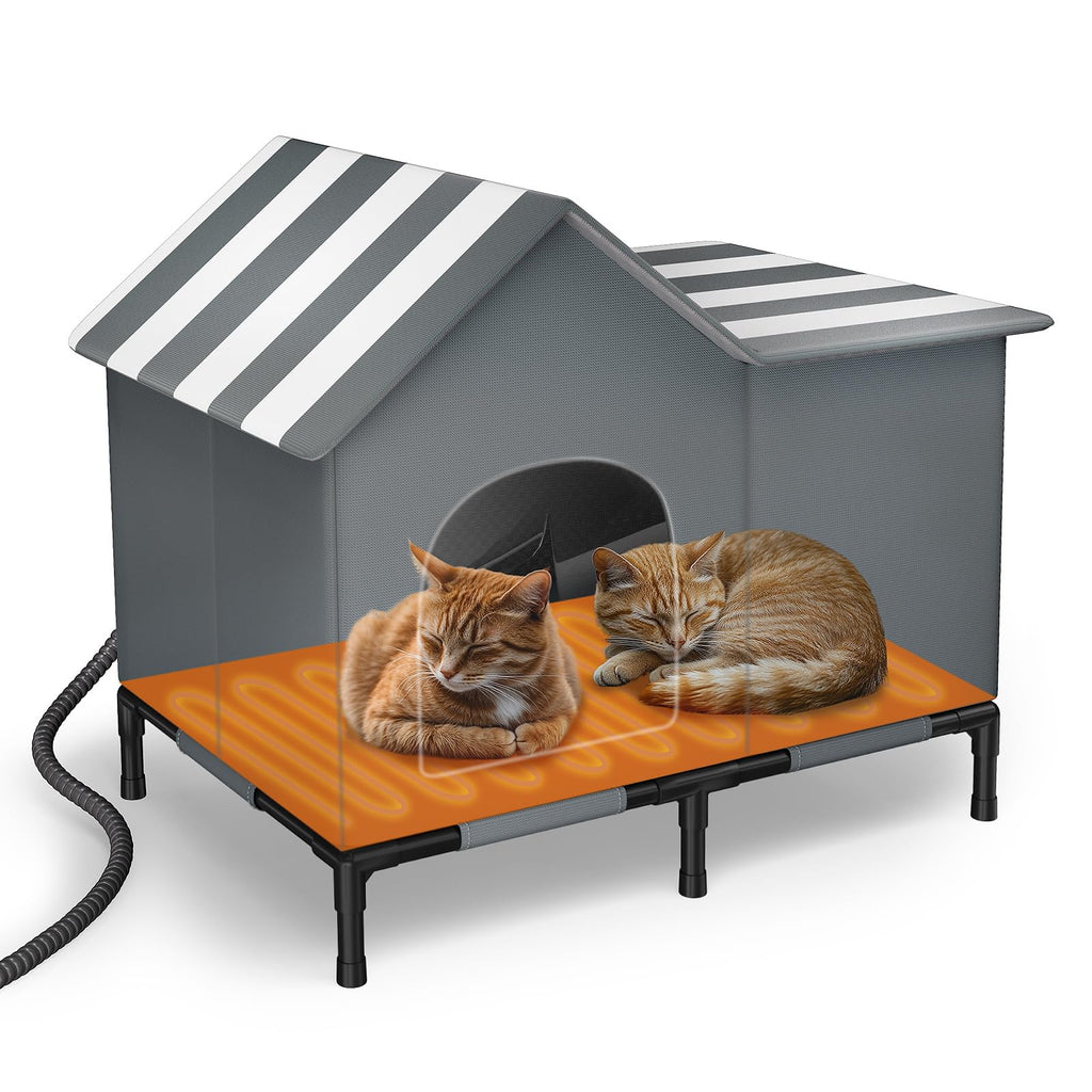 K&H Pet Products Foldable Insulated Cat House - Waterproof with Heating Pad, PVC Roof & Door - 23.6"x16.5"x19.7"