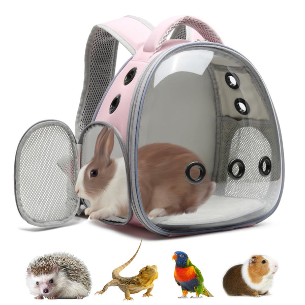 Ioview Portable Travel pet Backpack Carrier Hamster Bag Guinea Pig Bird Small Dog cat Turtle Carrier Rabbit Cage Squirrel Bearded Dragon Breathable Hangbag (Pink)