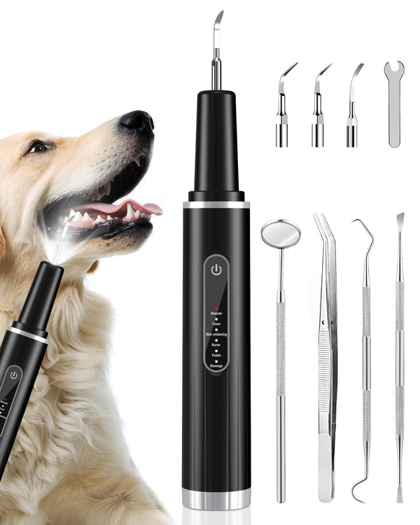 YXFAIRY Dog Tartar Remover for Teeth, Plaque Remover, Ultrasonic Teeth Cleaner Toothbrush for Dog Cat, Teeth Cleaning Kit -Tartar Remover for Teeth Stains (Black, 8.46 in)