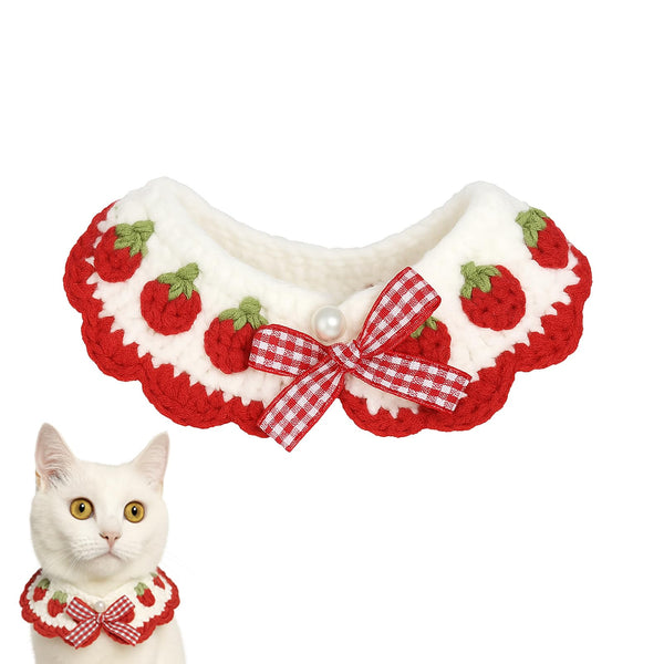 Pacaba Cat Collar Breakaway Kitten Collar with Cute Bow Tie and Strawberry Pattern Comfortable for Kitty and Some Puppies