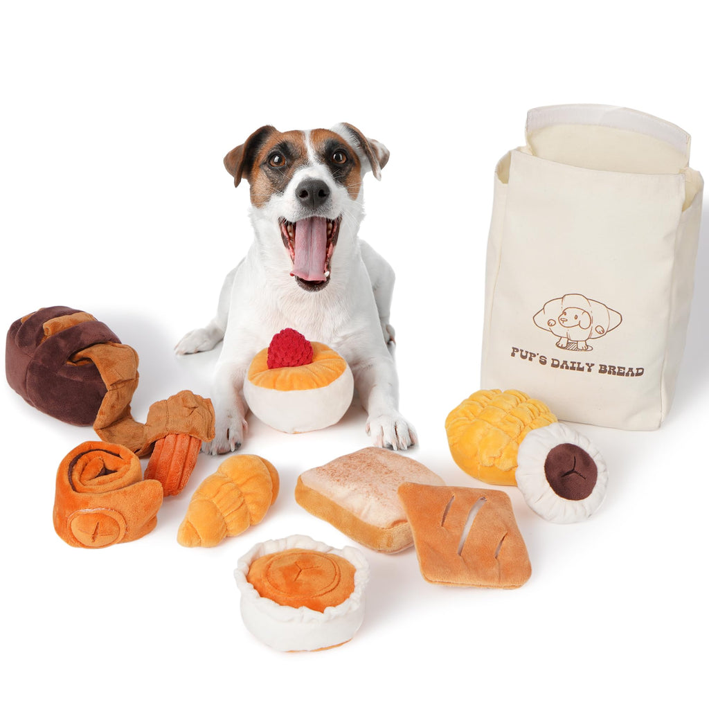 Nocciola 10 Pack Bread Dog Toys with a Bag,Crinkle Dog Squeaky Toys,Puppy Toys to Keep Them Busy,Small Dog Toys for Boredom,Durable Stuffed Plush Dog Toys for Small Medium Dogs,Dog Accessrioes Girl