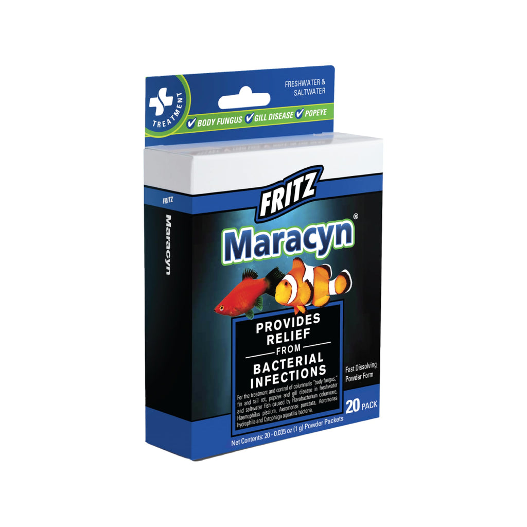 Fritz Maracyn - for Saltwater and Freshwater gram-Positive Relief from Bacterial gil, Popeye, More - Easy dose Packets, 20 Count