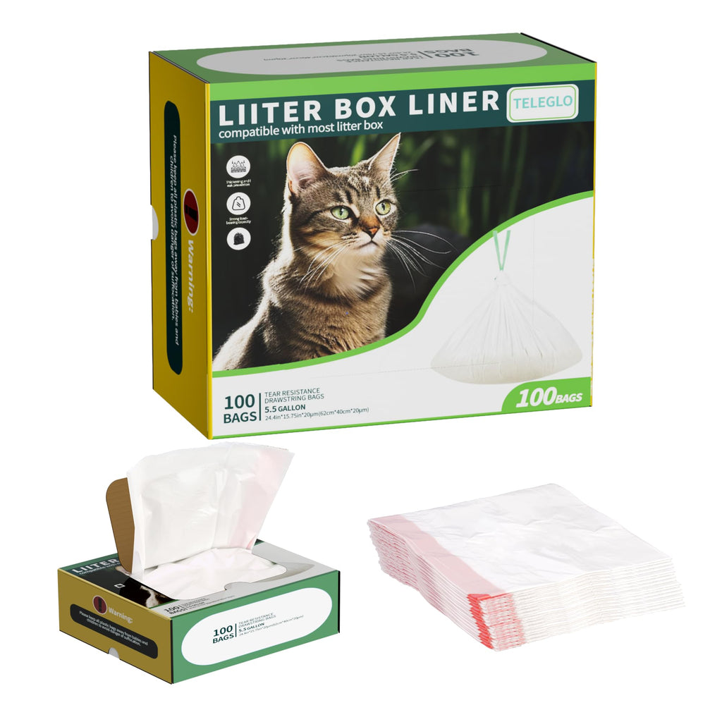 100 Pack Drawstring Cat Litter Box Liner Bags For Litter-Robot 3/4,Waste Bags Compatible With Self-Cleaning Litter Box,Heavy Duty