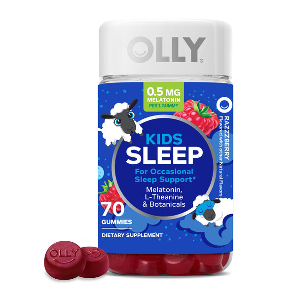 OLLY Kids Sleep Gummies, 0.5mg Melatonin, L Theanine, Chamomile, and Lemon Balm, Fall Asleep Faster, Raspberry - 70 Count