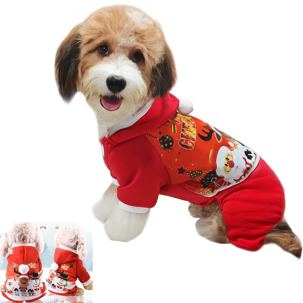 Dog Christmas Costumes,Pet Outfits Adorable Cold Weather Sweater Coat, Double-Layer Thickened Fleece Cartoon Printed Elk Transformation Costume,Dog Clothes for Small Medium Dogs Cats (Medium)
