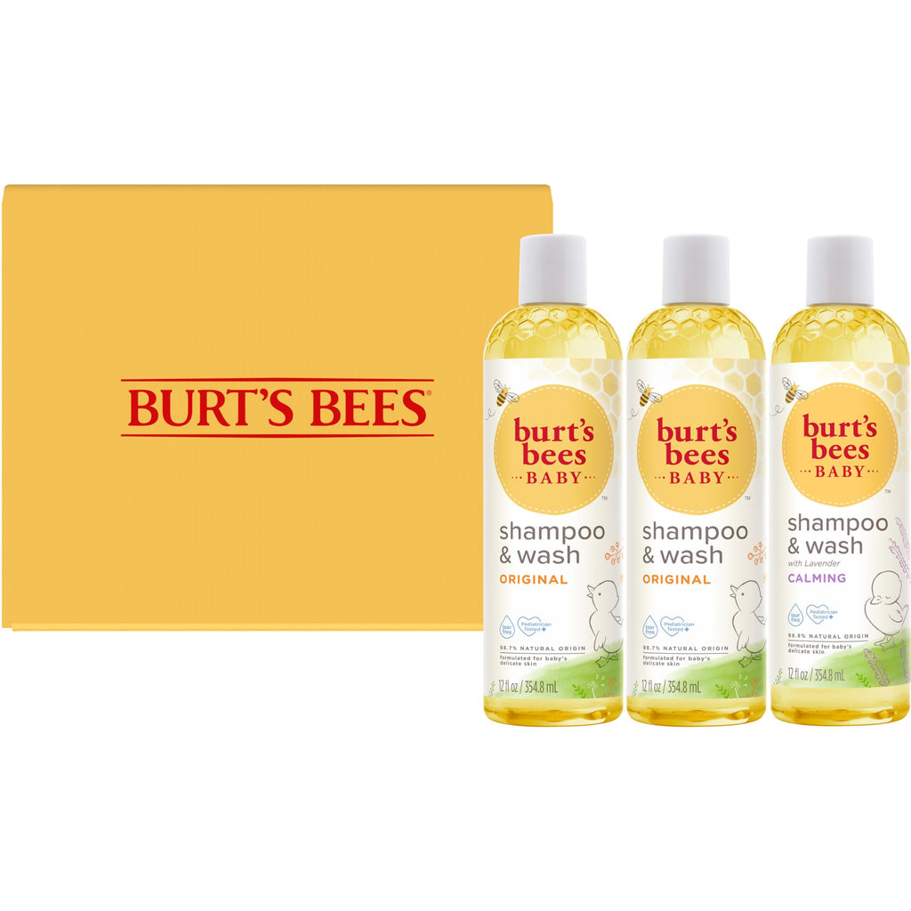 Burt's Bees Baby Shampoo and Body Wash Bundle, 2 Original and 1 Calming with Lavender Tear Free Baby Soap, 12 Fl Oz , 3 Count