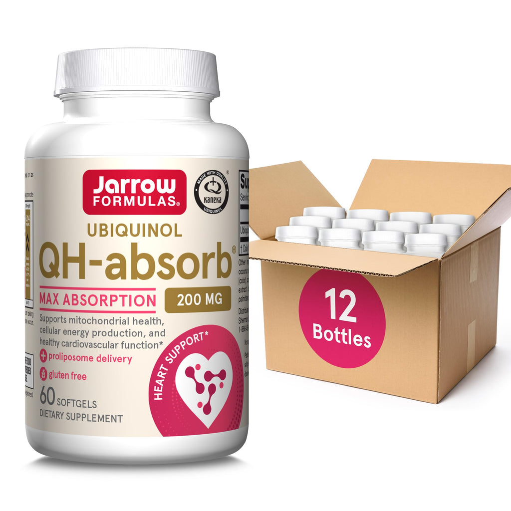 Jarrow Formulas QH-Absorb, 200 mg, Ubiquinol Dietary Supplement for Healthy Cardiovascular Function, 60 Softgels, 60 Day Supply(Pack OF12)