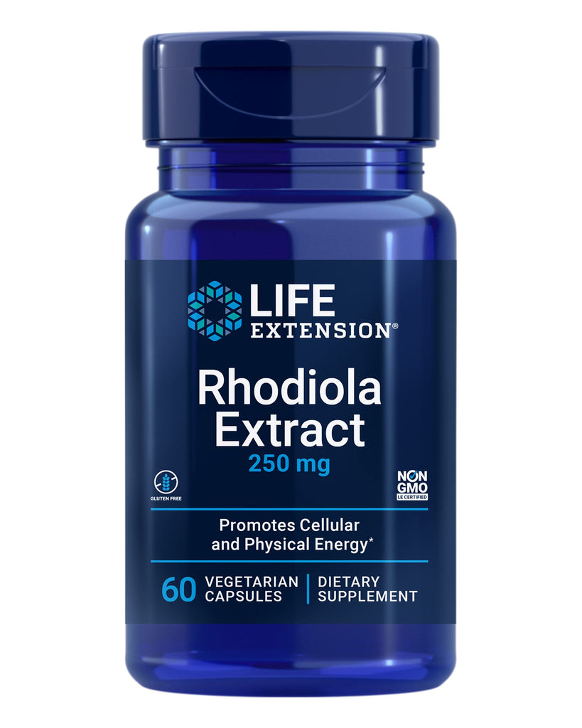 Life Extension Rhodiola Extract, Rhodiola rosea Supplement, standardized Extract, Promotes Physical and Mental Performance, Gluten-Free, Non-GMO, Vegetarian, 250 mg, 60 Capsules