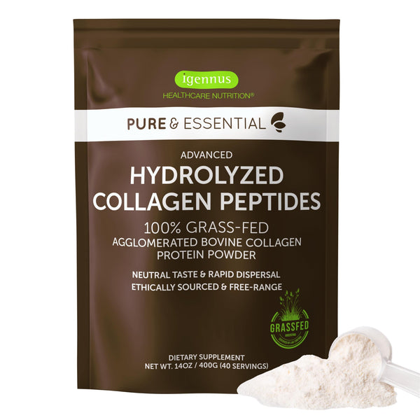 100% Grass Fed Bovine Collagen Protein Powder, Highest Grade Hydrolyzed Collagen Peptides, Collagen Types 1, 2 & 3, Non-GMO, Free Range, Gluten & Dairy Free, Easy Mix, 40 Servings, by Igennus