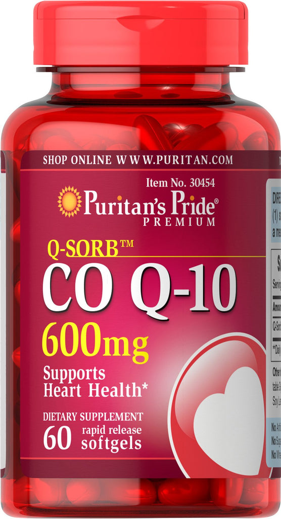 Puritan's Pride Q-Sorb CoQ10 600mg, Supports Heart Health,60 Rapid Release Softgels