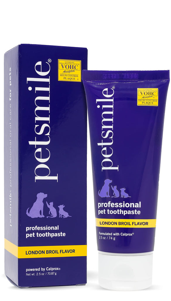 Petsmile Professional Pet Toothpaste for Cats & Dogs - Only VOHC Accepted Toothpaste - Clinically Proven to Control Plaque & Tartar Calprox Formula (London Broil, 2.5 Oz)