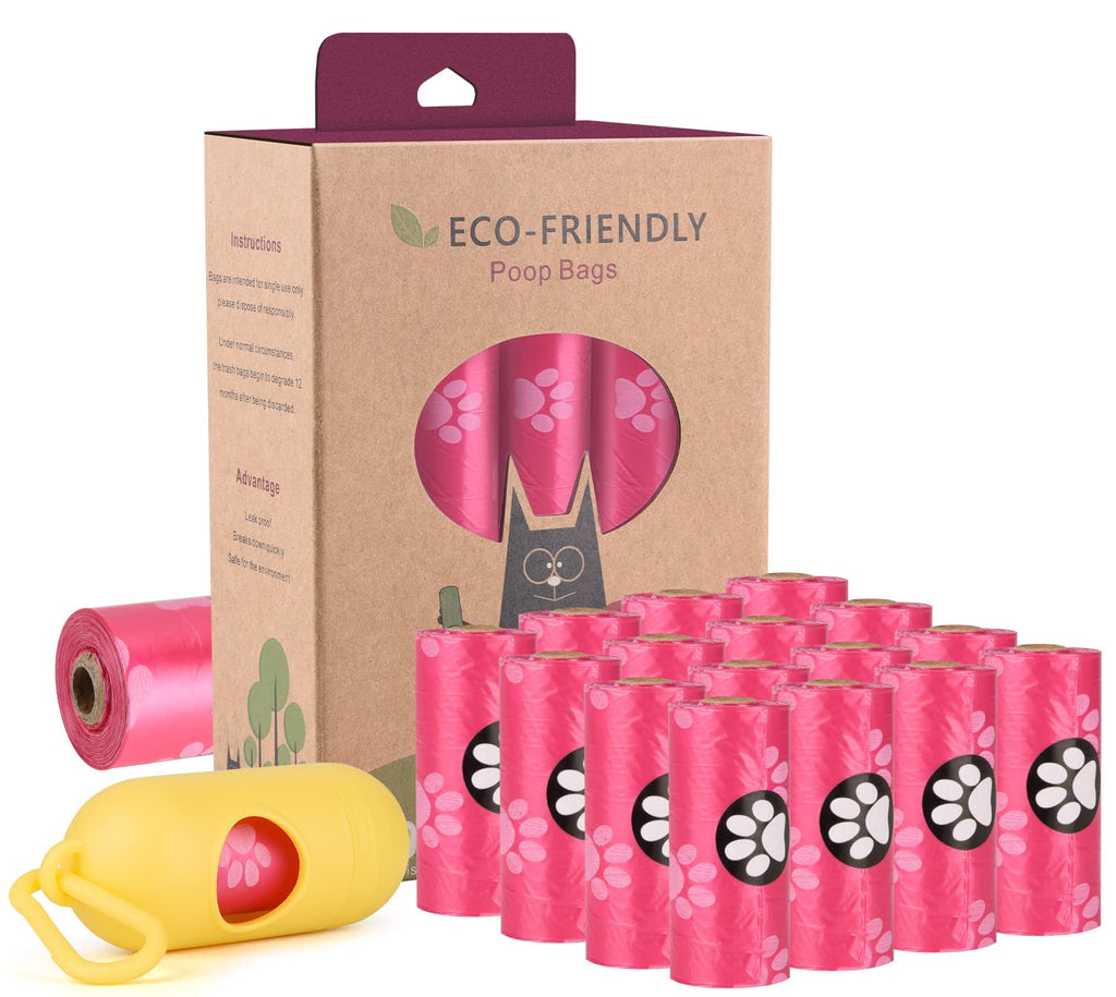 WDFAACK Biodegradable Dog Poo Bags with Holder-240 Large Poop Bags, Corn Starch Blended Compostable Bag, Extra Thick Strong Leak Proof Waste Bag for Dogs (Pink)