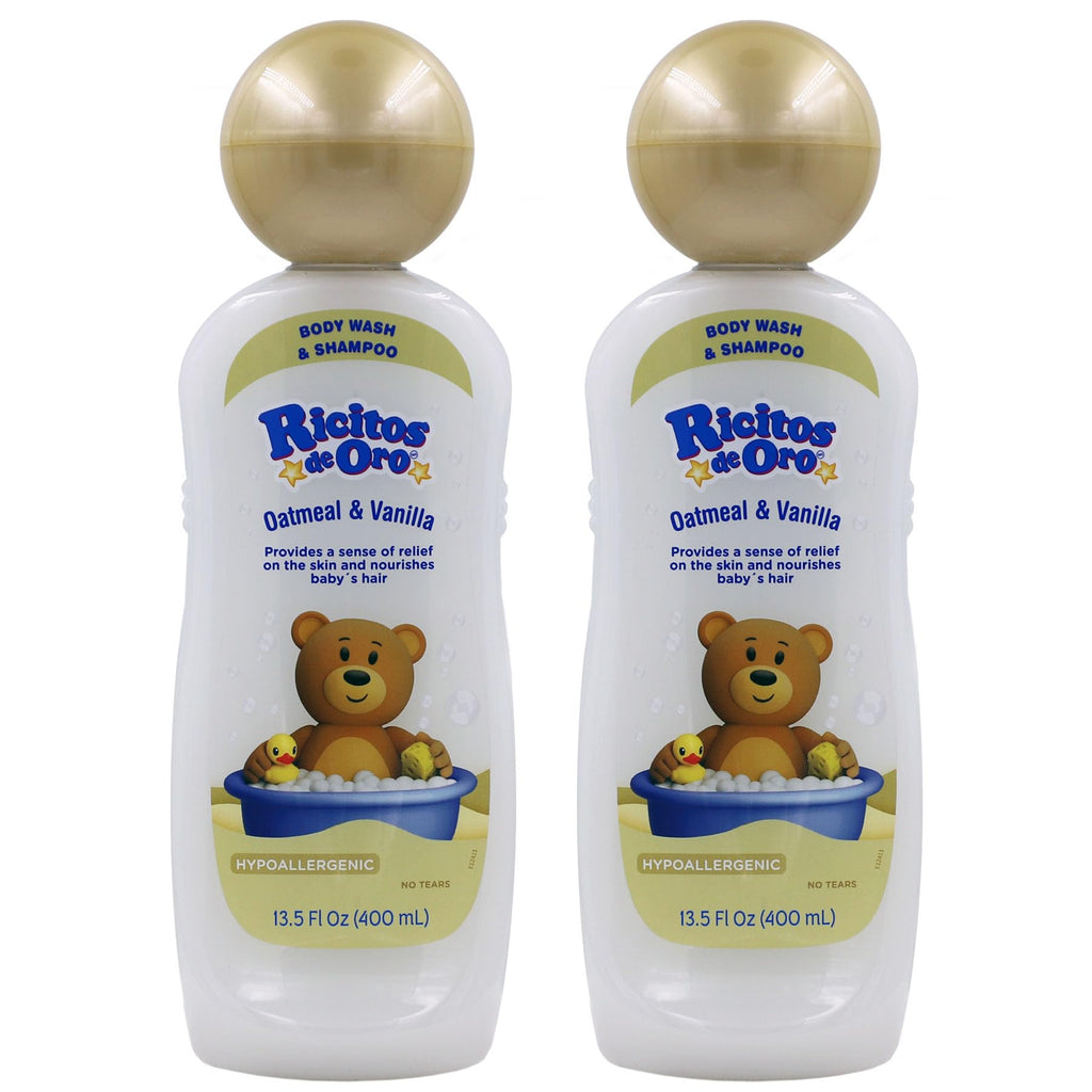 Ricitos de Oro Baby Shampoo and Body Wash, Formula with Oats and Vanilla, Hypoallergenic, Tear-Free Body Wash and Shampoo, 2-Pack of 13.5 Fl Oz Each, 2 Bottles