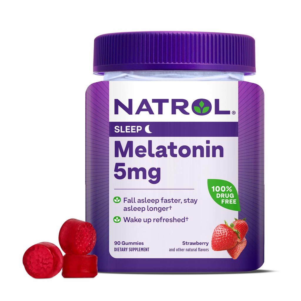 Natrol Melatonin Gummies, Sleep Support for Adults, 5 mg Melatonin Supplement for Sleeping, 90 Strawberry-Flavored Gummies, Up to a 90 Day Supply