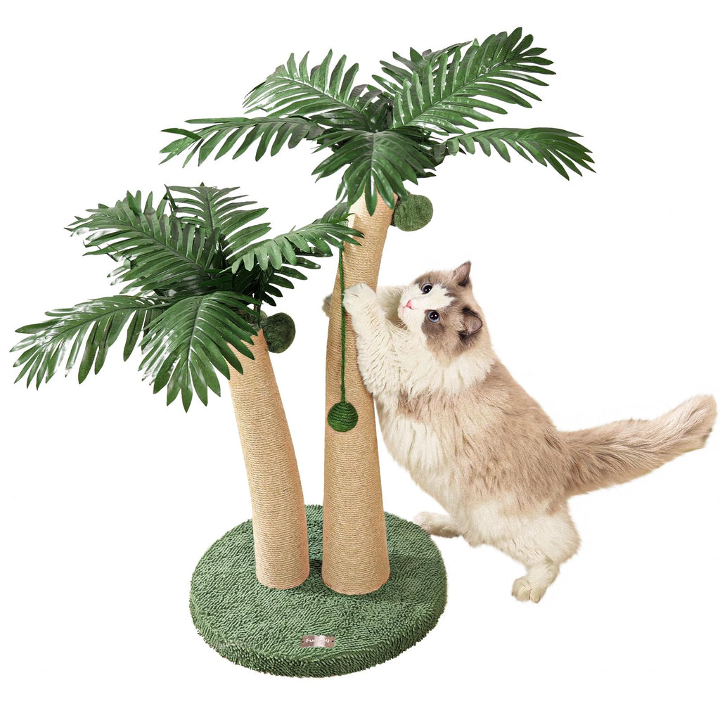 Furlogy 35" Tall Cat Scratching Post, 2 Curved Design Cat Scratcher Post with 5 Interactive Balls, Natural Sisal Rope Scratching Posts for Indoor Cats Adults and Kitten (Style A)