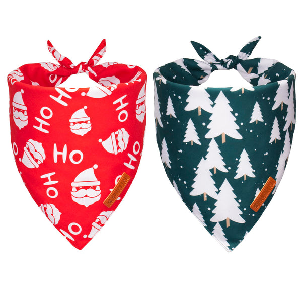 ADOGGYGO Christmas Dog Bandanas 2 Pack, Santa Tree Dog Christmas Scarf Bib, Premium Durable Fabric, Pet Holiday Bandanas for Medium Large Dogs (Large)