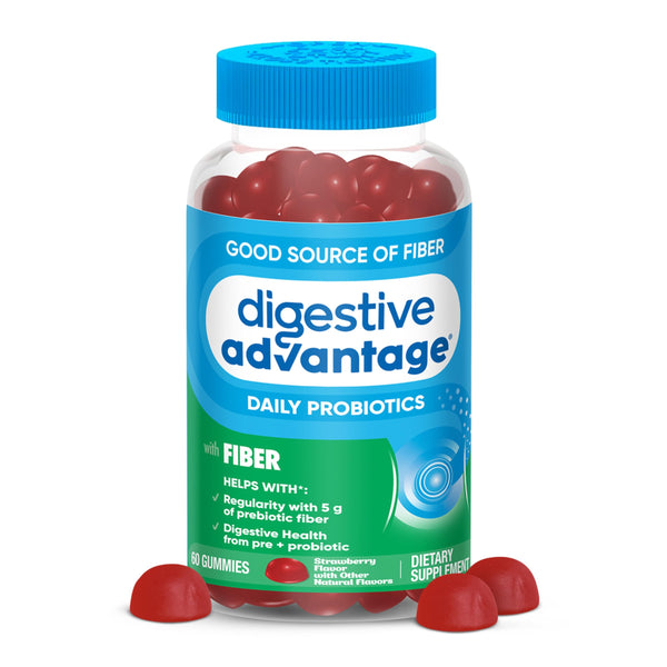 Digestive Advantage Prebiotic Fiber Supplement with Probiotics for Women & Men Digestive Health, Fiber Gummies for Adults Regularity and Gut Health, 60ct Strawberry Flavor