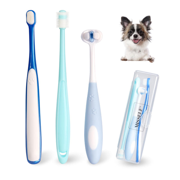 MISSELF Ultra Soft Nano Dog Toothbrush Kit for Small Breed, Silicone 360 Pet Tooth Brushes for Dogs Cat,Canine Dental Care Set of 3 Different Shapes