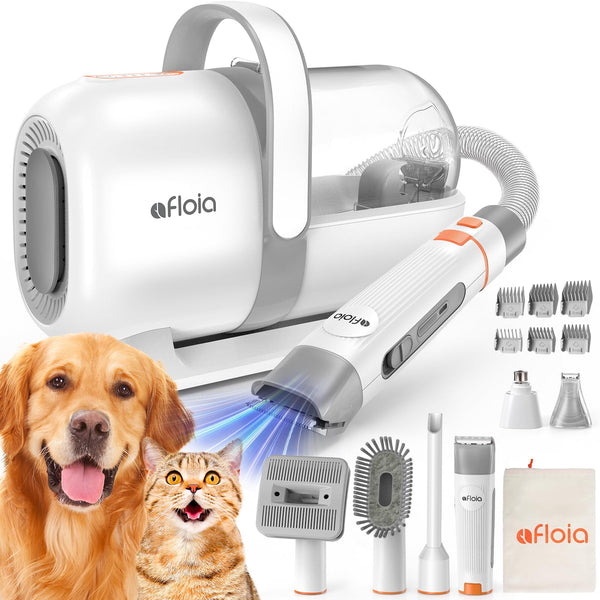 Afloia Dog Grooming Kit, Pet Grooming Vacuum & Dog Clippers Nail Trimmer Grinder & Dogs Brush for Shedding with 6 Pets Grooming Tools, Low Noise Dogs Hair Remover Pets Supplies (White)