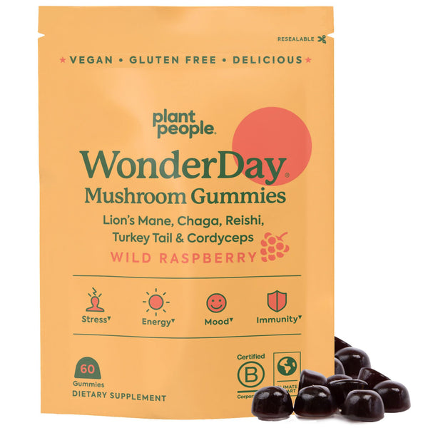 Plant People WonderDay Mushroom Gummies - Lion’s Mane, Cordyceps, Chaga Mushroom Supplement to Support Immune System De-Stress Boost Mood & Energy in Adults Natural, Vegan, Non-GMO (60 Count)