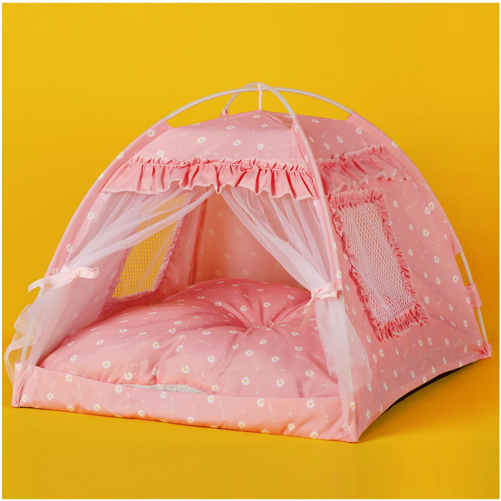 SEIMMIE Cat Princess Bed Tent House - Kitty Cute Tent Indoor,Small Dog House Indoor/Outdoor Cave Nest Bed Small Dog Tent for Cat,Puppy Tent (15.7"x15.7"x14.5"/Pink)