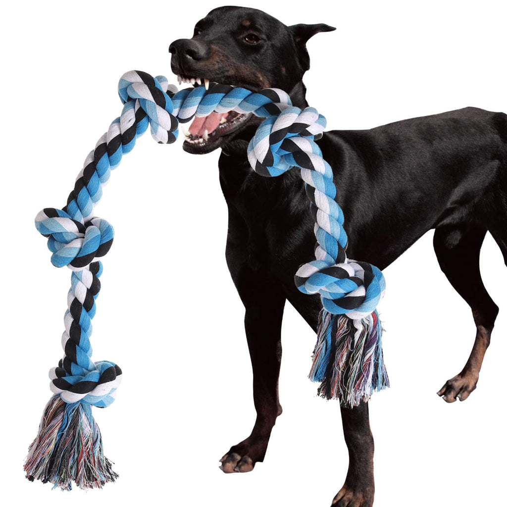 XIGOU Dog Rope Toys for Large Dogs Aggressive Chewers, Dog Chew Toys for Large Breed Indestructible, Heavy Duty Tough 3 Feet 5 Knots Dog Toy, Sturdy Rope toy for Dogs Tug of War Dog Toy Teeth Cleaning