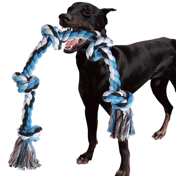 XIGOU Dog Rope Toys for Large Dogs Aggressive Chewers, Dog Chew Toys for Large Breed Indestructible, Heavy Duty Tough 3 Feet 5 Knots Dog Toy, Sturdy Rope toy for Dogs Tug of War Dog Toy Teeth Cleaning