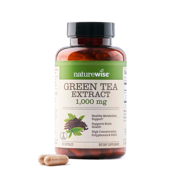 NatureWise Green Tea Extract Capsules 1000 mg - 50% EGCG & 98% Polyphenols - Extra Strength Antioxidants for Heart Health and Energy - Vegan, Gluten Free, Non-GMO - 60 Capsules[1-Month Supply]