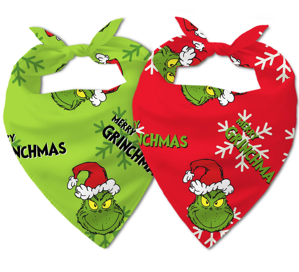68Win Funny Christmas Bandana Set, Adjustable Double Sided Triangle Bibs Scarf for Medium Large Dogs, Set of 2