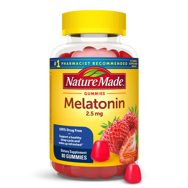 Nature Made Melatonin 2.5 mg Gummies, 100% Drug Free Sleep Aid for Adults, 80 Gummies, 80 Day Supply
