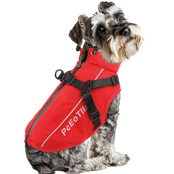PC EoTllar Warm Reflective Snow Coat with Harness & Zipper, Waterproof Windproof, Dog Winter Jacket, Small to Large Sizes (Red, Medium)