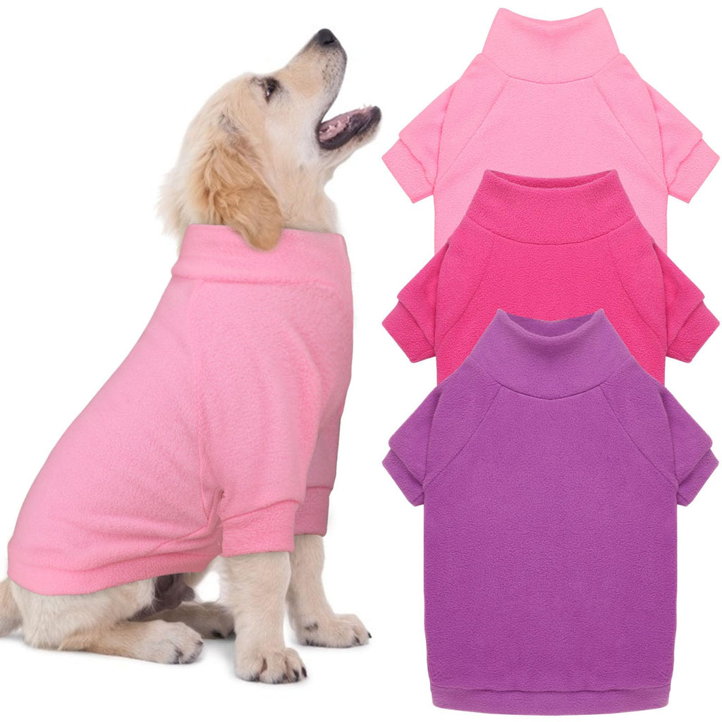 3-Pack Medium Dog Sweaters - Fleece Dog Sweaters Turtleneck Soft Sweatshirt - Pink, Hotpink, Purple - M (Medium Size)
