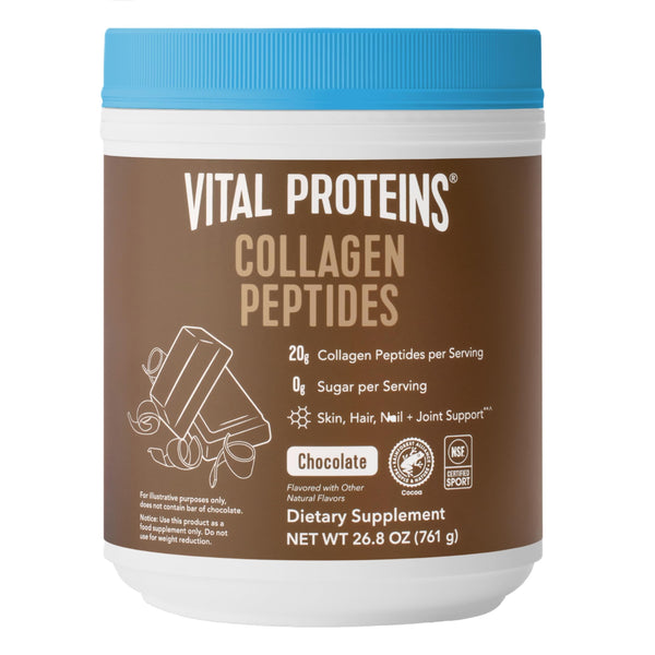 Vital Proteins Chocolate Collagen Powder Supplement (Type I, III) for Skin Hair Nail Joint - Hydrolyzed Collagen - Dairy and Gluten Free - 27g per Serving - Chocolate Flavor, 26.8 oz Canister