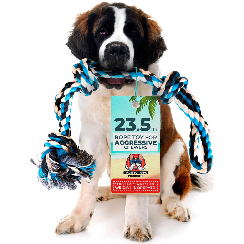 Pacific Pups Products Large Dog Rope Toy for Aggressive Chewers - 23.5" Giant Dog Tug of War Toy for Large Breeds - Durable Big Pull Rope for Teething Puppies and Heavy Duty Chewers