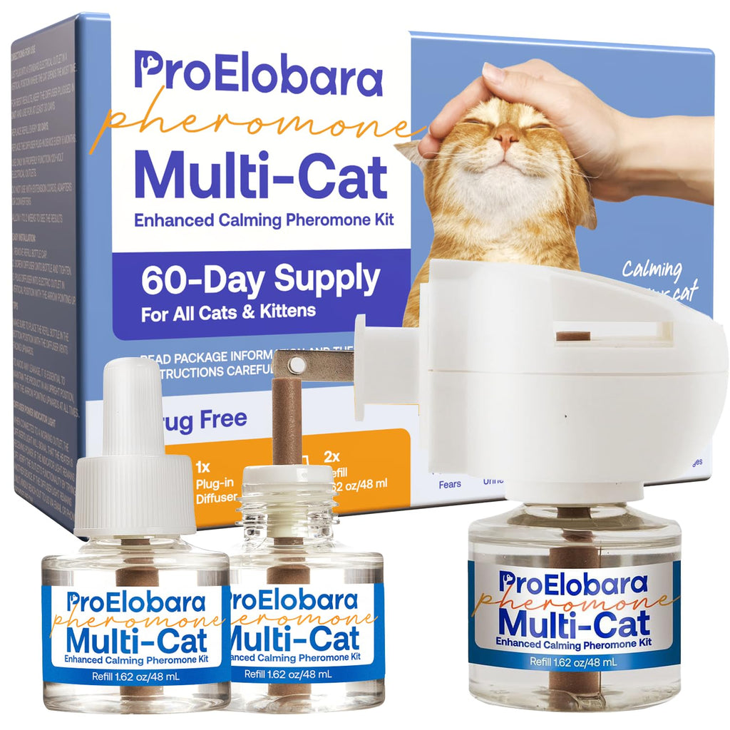 ProElobara Cat Calming Pheromone Diffuser: Cat Calming Pheromones Diffusers - Reduces Stress & Anxiety with Calming Pheromones - Cat Pheromones Diffuser / 60 Day Supply