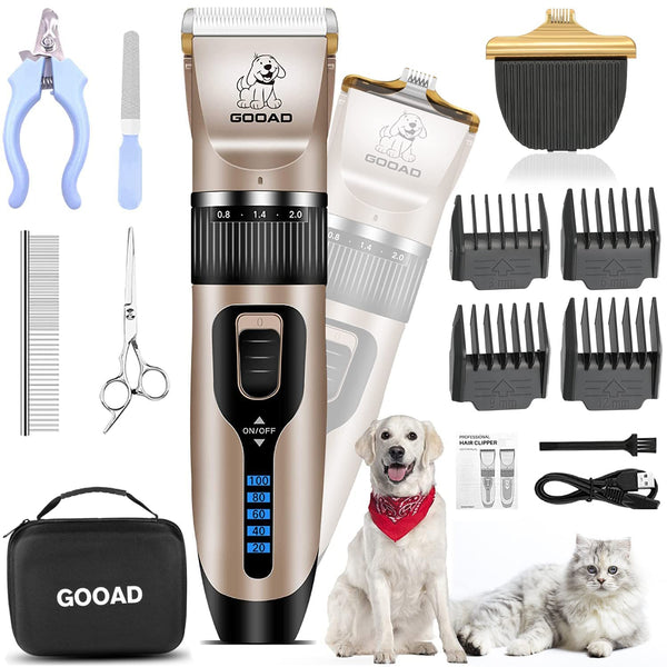 Gooad Dog Clippers for Grooming,Dog Grooming Kit for Heavy Thick Hair&Coats/Low Noise Rechargeable Cordless Hair Trimmer/Pet Shaver with Paw Trimmer for Small & Large Dogs Cats