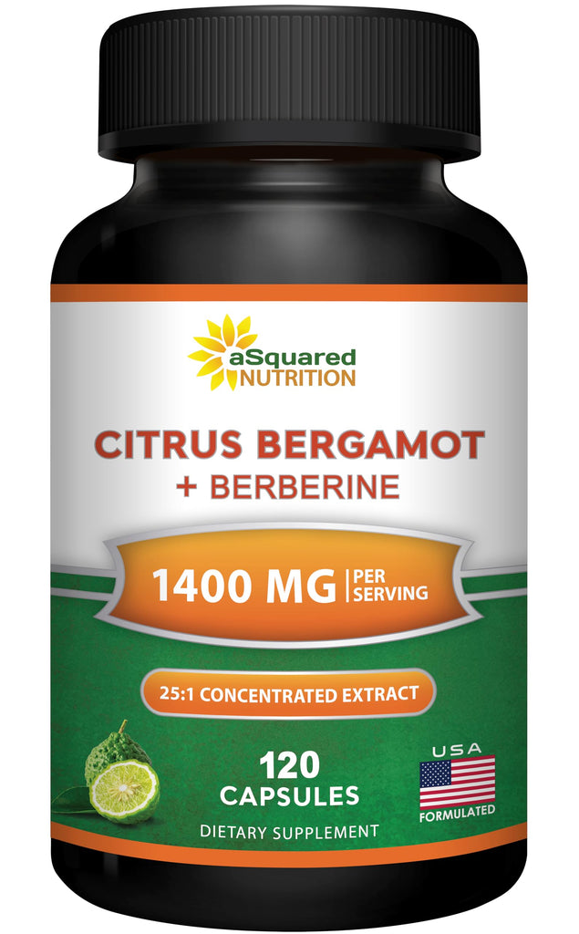 aSquared Nutrition Citrus Bergamot with Berberine Supplement - 1400mg Max Strength Complex - 120 Capsules - 25:1 Extract - High Cholesterol Support - Pills Alternative to Gummies & Liquid Drops