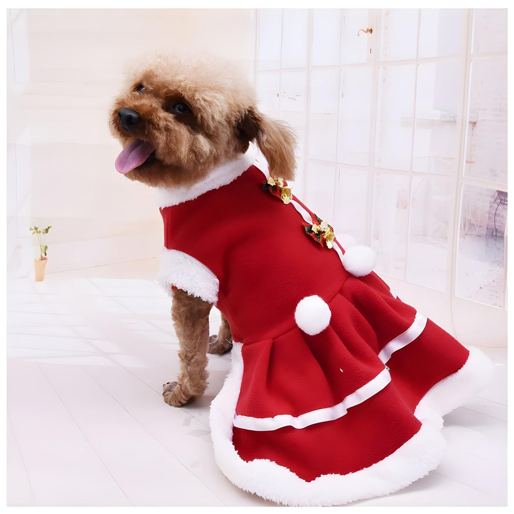 NACOCO Christmas Dress - Red Skirt Dog & Puppy Santa Suit - Warm Hoodies for Winter(L)