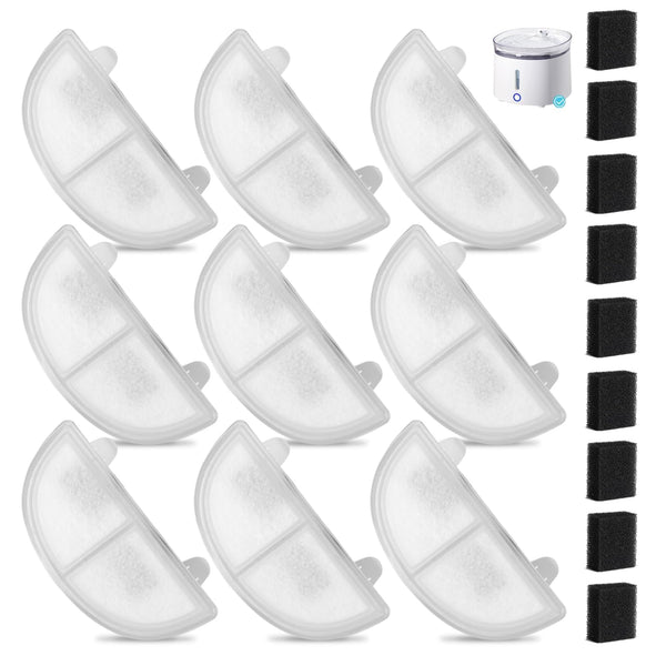 9 Pack Cat Water Fountain Filter, Replacement Filters for WF20/CF20 Wireless Pumps Cat Water Fountain,Triple Filtration System (9 Pcs Sponges)
