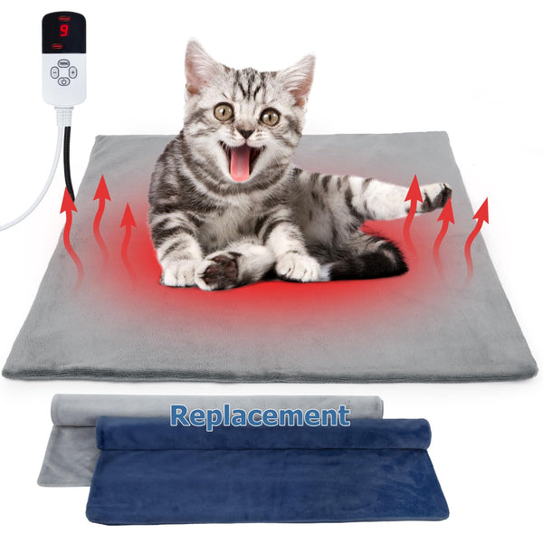 Pakimi Pet Heating Pad for Cat Dog Outdoor, Indoor Warming Heated Cat Dog Bed, Waterproof Pet Heater Warmer Blanket Mat for Puppy & Kitten with Adjustable Temperature and Timer, 18 * 18 Inch