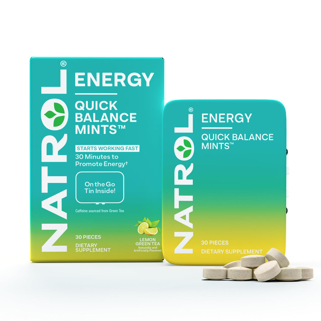 Natrol Quick Balance Energy Mints, Energy Supplement, 30 Lemon Green Tea Naturally and Artificially Flavored, 30 Count, 15 Day Supply
