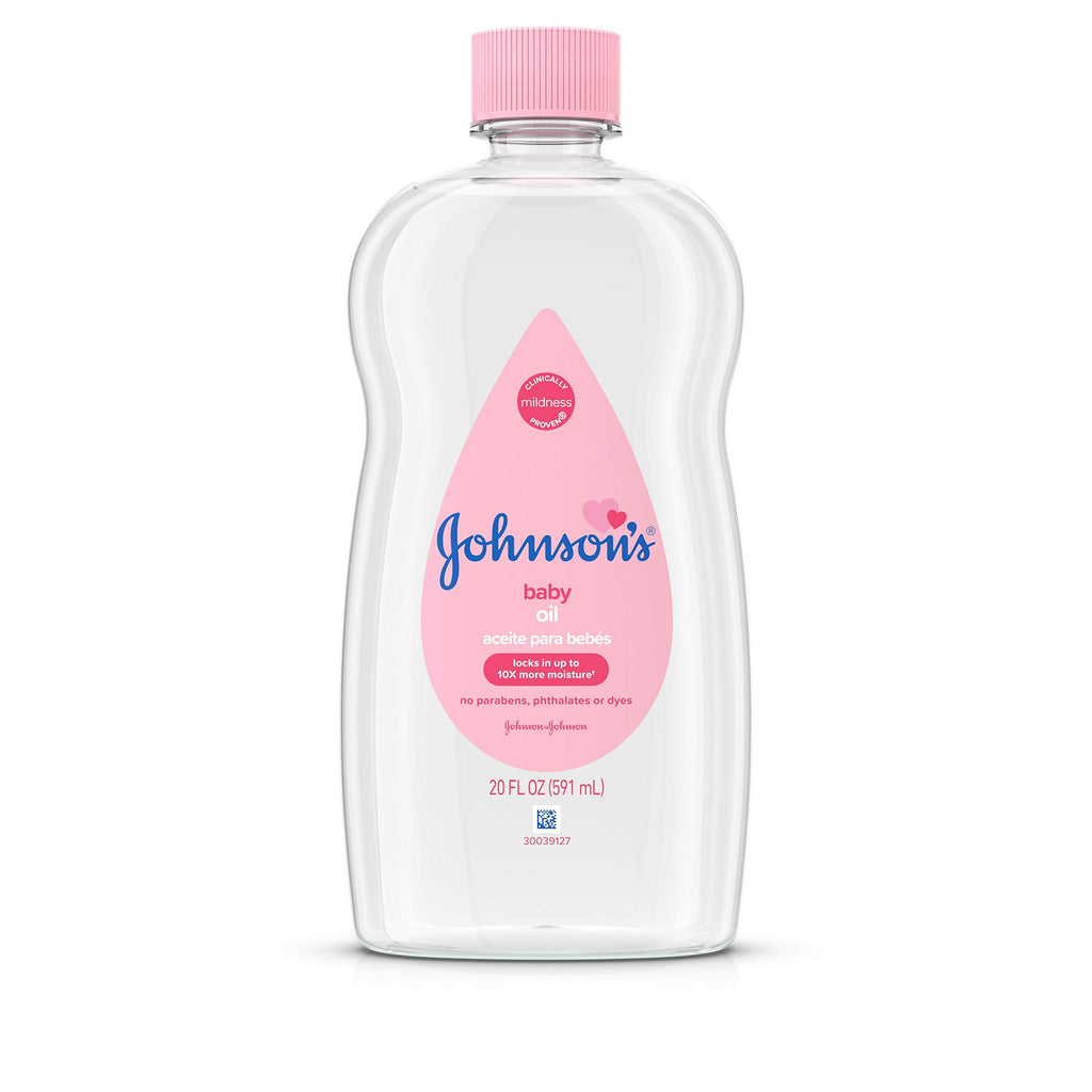 Johnson's Baby Oil, Pure Mineral Oil to help Prevent Moisture Loss for Baby, Kids & Adults, Gentle & Soothing Baby Massage Oil for Dry Skin Relief, Original Scent, 20 fl. oz